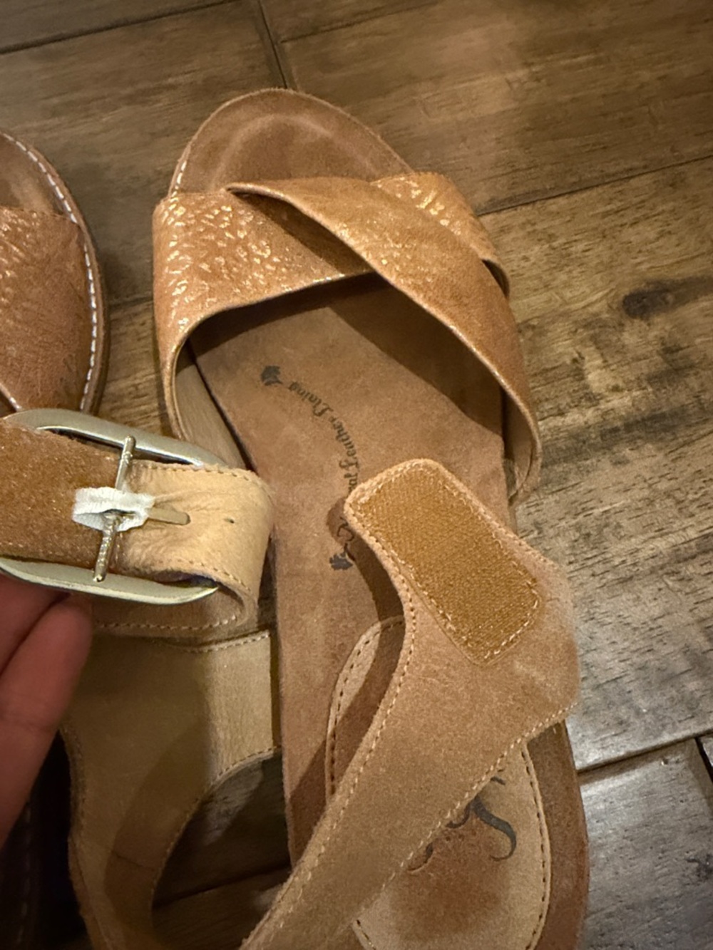 Sofft Beige/Tan Metallic-Detail Suede Ankle-Strap Sandals - Picture 6 of 6